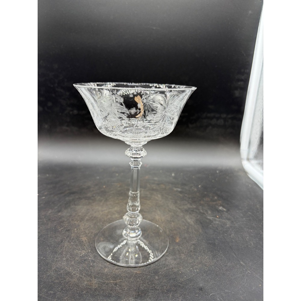 Vintage Fostoria Orchid Etched Glass Champagne Coupe Tall Sherbet 6 inch